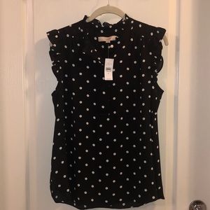 Loft Ruffled Black & White Polka Dot  - Medium NWT